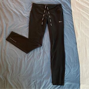Nike Dry Fit Black Running Leggings with Drawstring Waist and Back Pocket